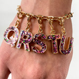 Gold Pink Glitter Letter T Charm-charmit.com